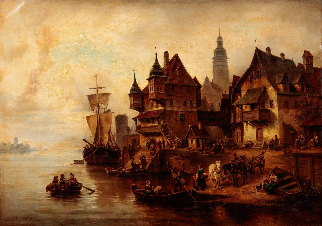 Scena di villaggio sul lungomare di William Alexander Meyerheim da Wilhelm Alexander Meyerheim