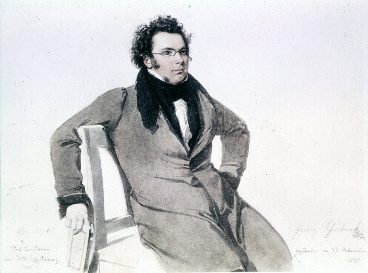 Franz Schubert (1797 - 1828), acquerello di August Reider da Wilhelm August Rieder