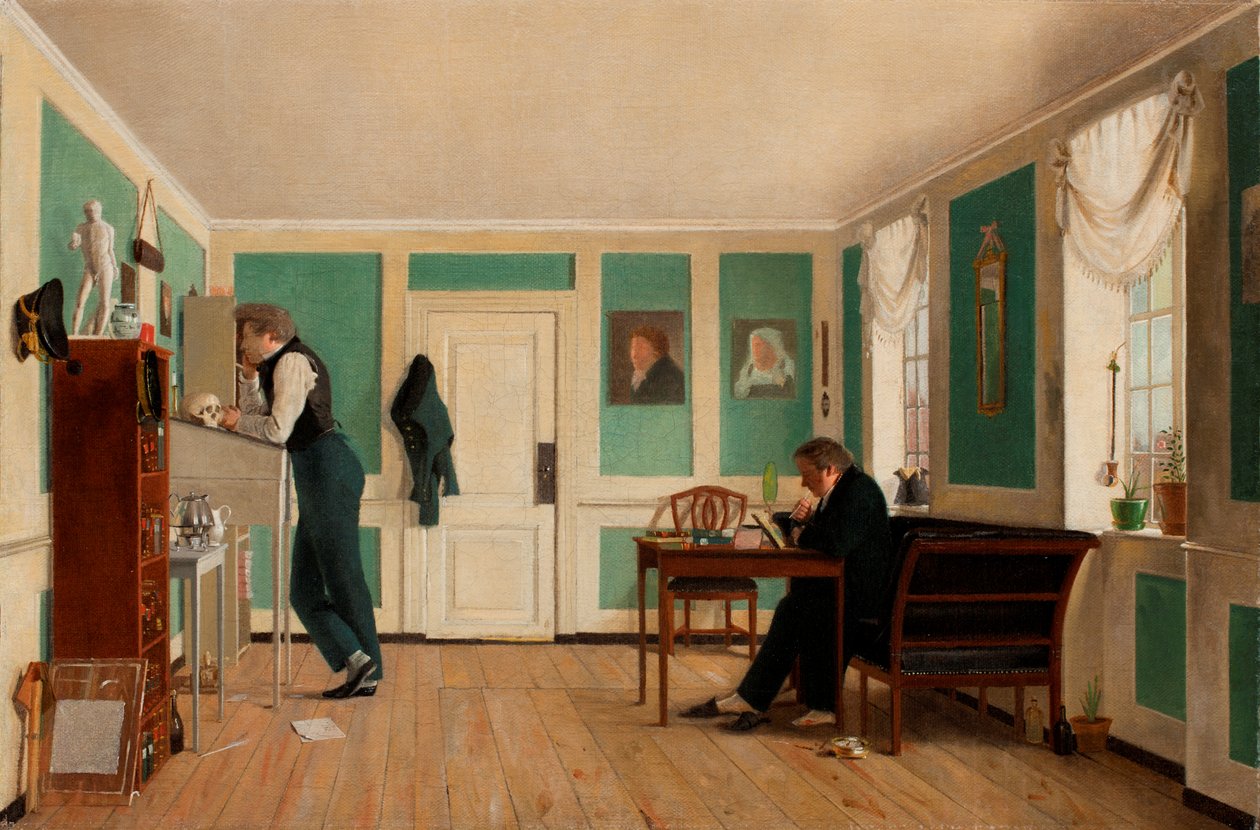Interno da Amaliegade. Capitano Carl Ludvig Bendz in piedi e Dr. Jacob Christian Bendz seduto da Wilhelm Bendz