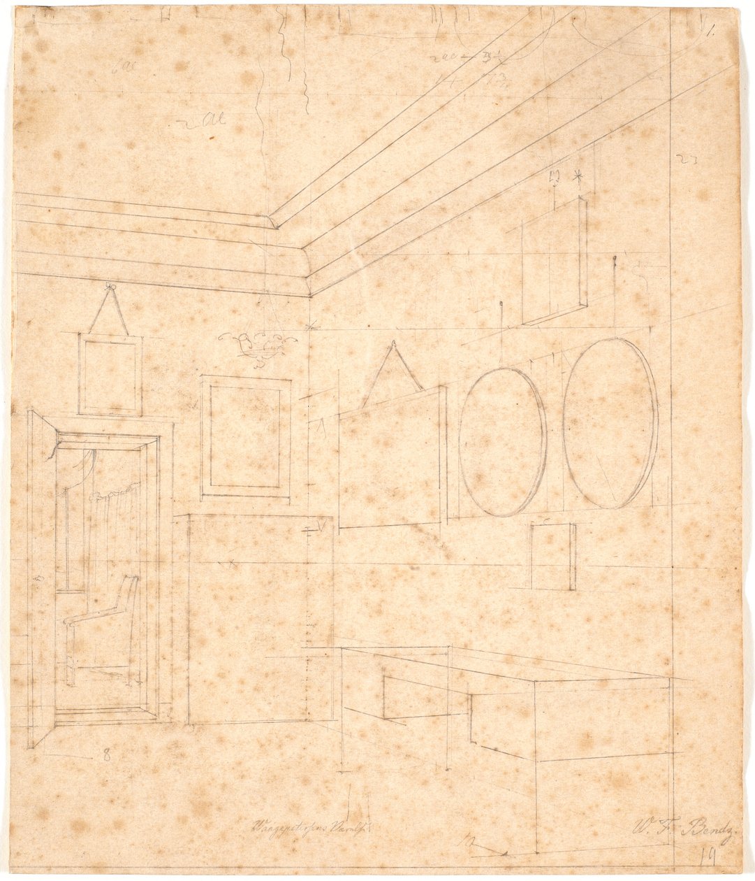 Disegno prospettico per il ritratto di famiglia Waagepetersen da Wilhelm Bendz