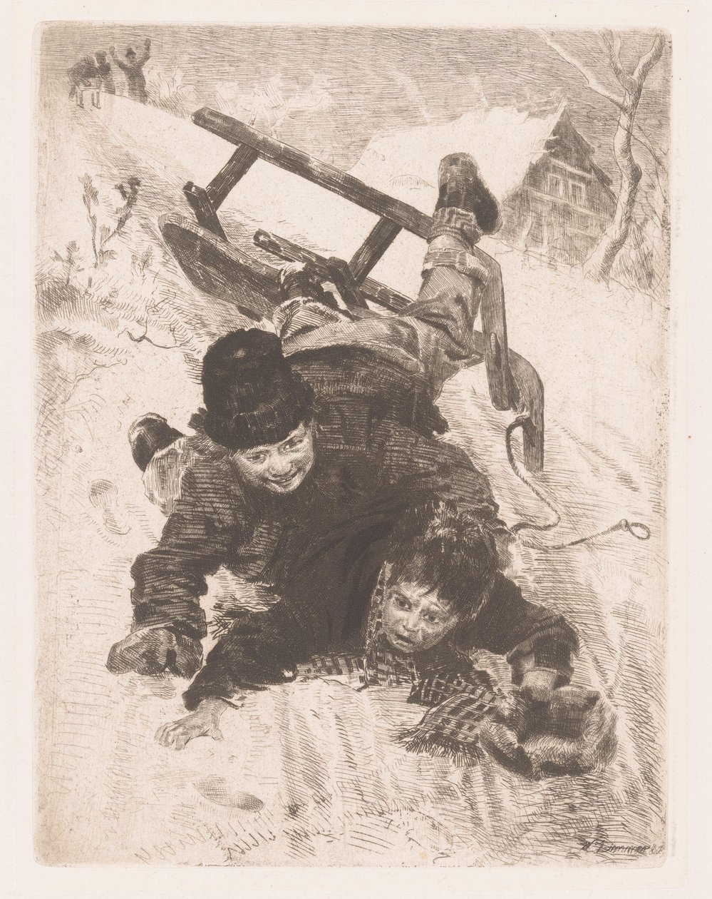 Due ragazzi cadono da una slitta da Wilhelm Carl August Zimmer