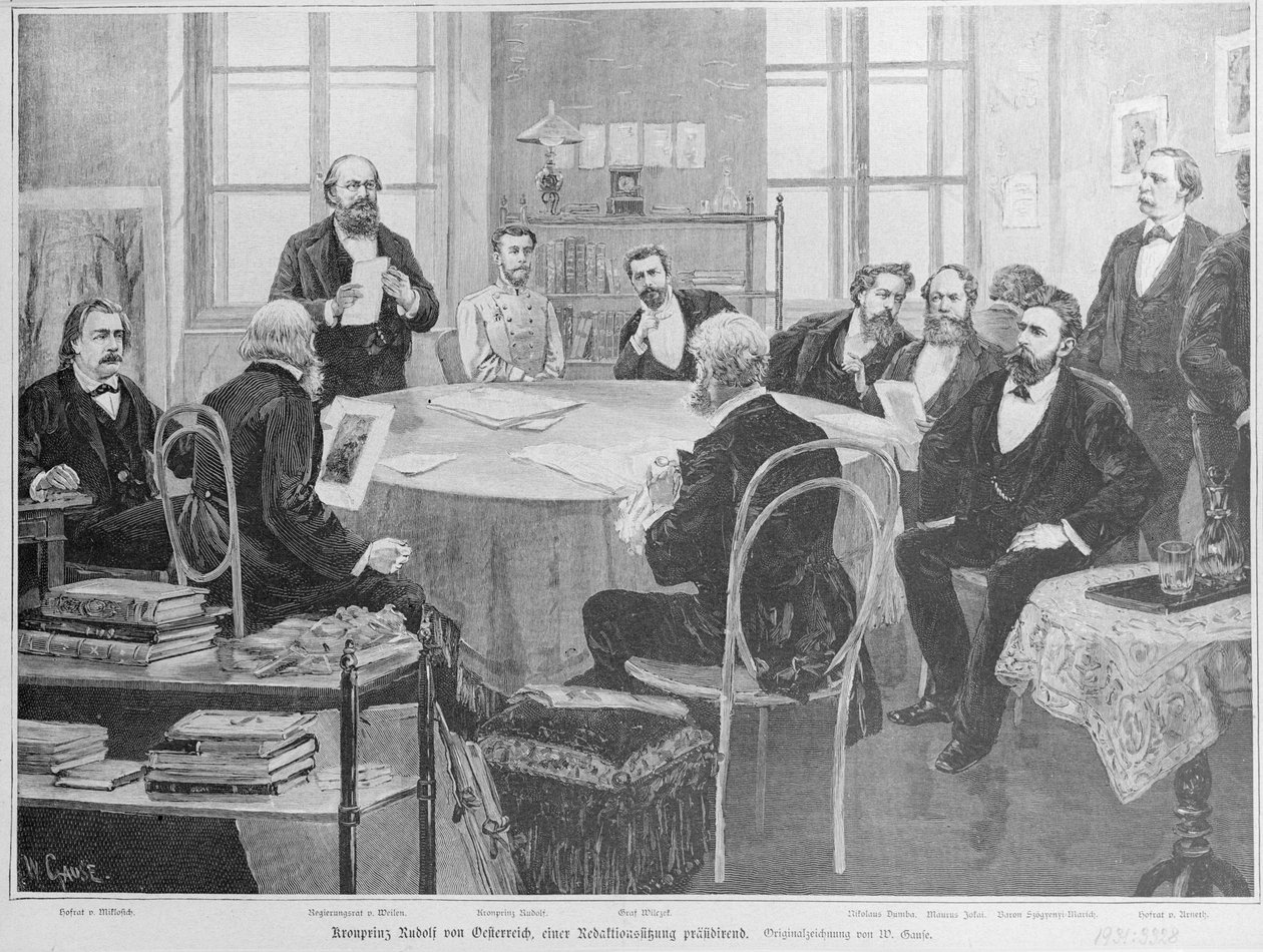 Principe ereditario Rodolfo a una riunione editoriale (xilografia) da Wilhelm Gause