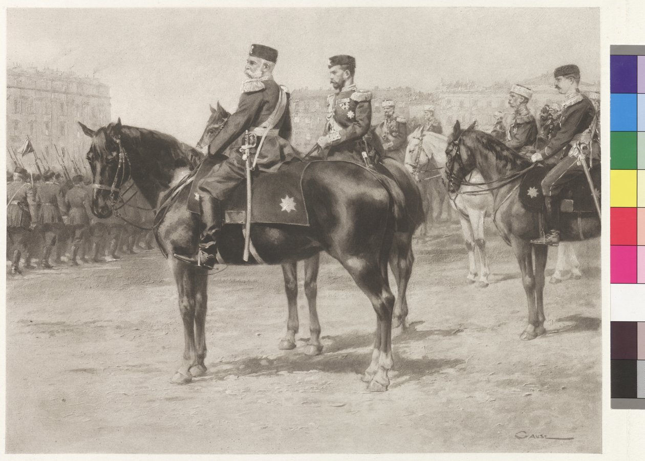 Imperatore Francesco Giuseppe I e zar Nicola II alla parata sul Champ-de-Mars a San Pietroburgo da Wilhelm Gause