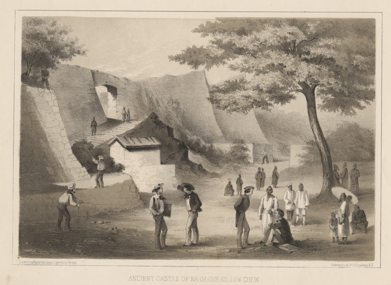 Antico castello di Na-Ga-Cus-Ko, Lew Chew, 1855 da Wilhelm Joseph Heine