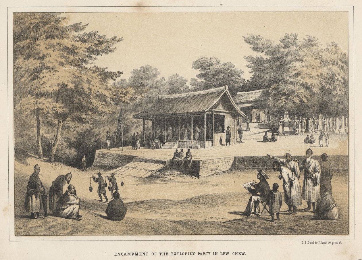 Accampamento della spedizione a Lew Chew, 1855 da Wilhelm Joseph Heine