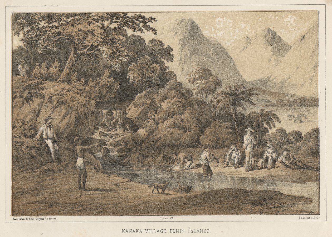 Villaggio Kanaka, Isole Bonin, 1855 da Wilhelm Joseph Heine