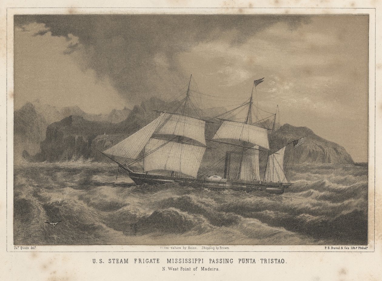 Fregata a vapore degli Stati Uniti Mississippi che passa Punta Tristao da Wilhelm Joseph Heine