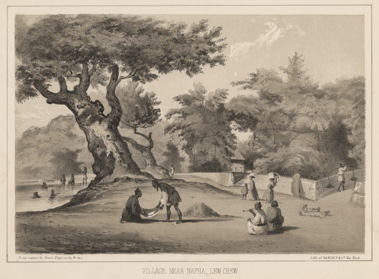 Villaggio vicino a Napha, Lew Chew, 1855 da Wilhelm Joseph Heine