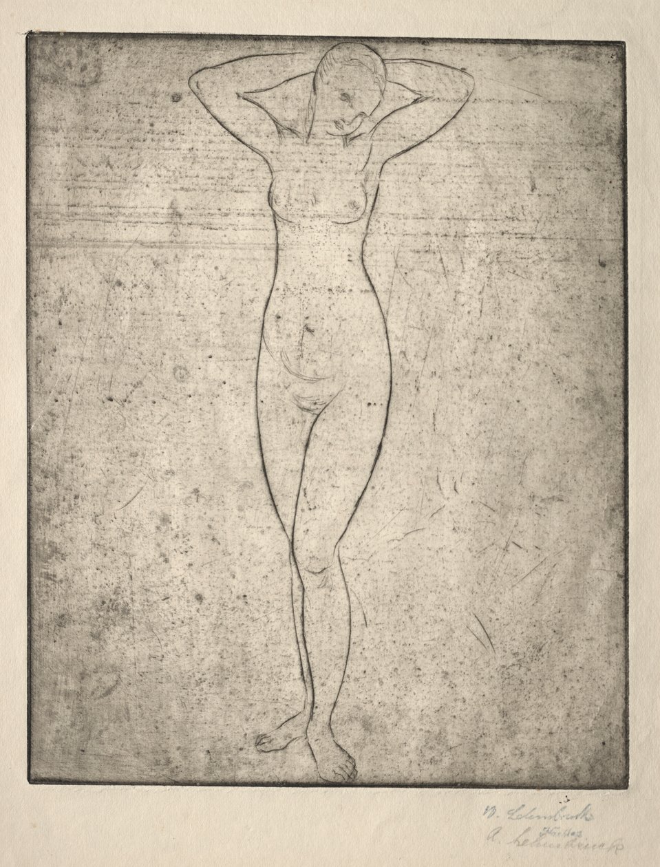 Ragazza in Piedi con le Braccia Dietro la Testa da Wilhelm Lehmbruck