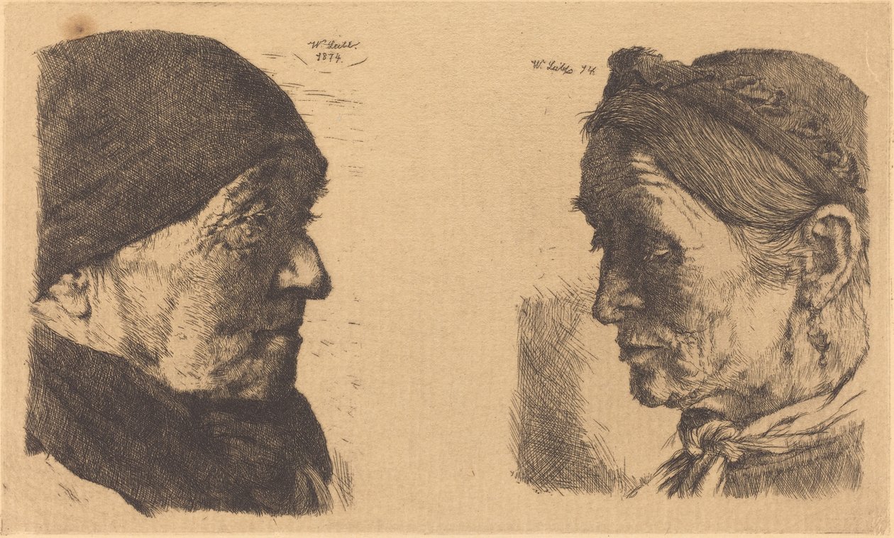 Ritratto di una vecchia contadina, di profilo a destra, e contadina con occhi chiusi da Wilhelm Maria Hubertus Leibl