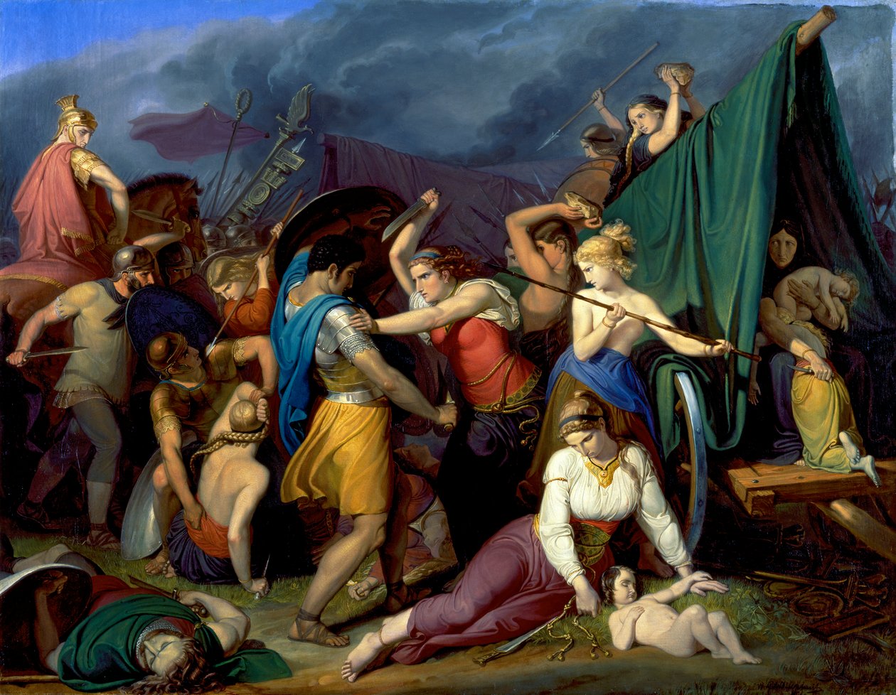 Le donne dei Cimbri che difendono il loro carro contro i Romani da Wilhelm Lindenschmit der Ältere