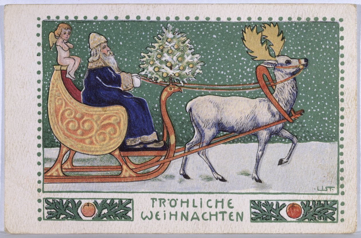Cartolina raffigurante Babbo Natale sulla sua slitta, c.1910 da Wilhelm List