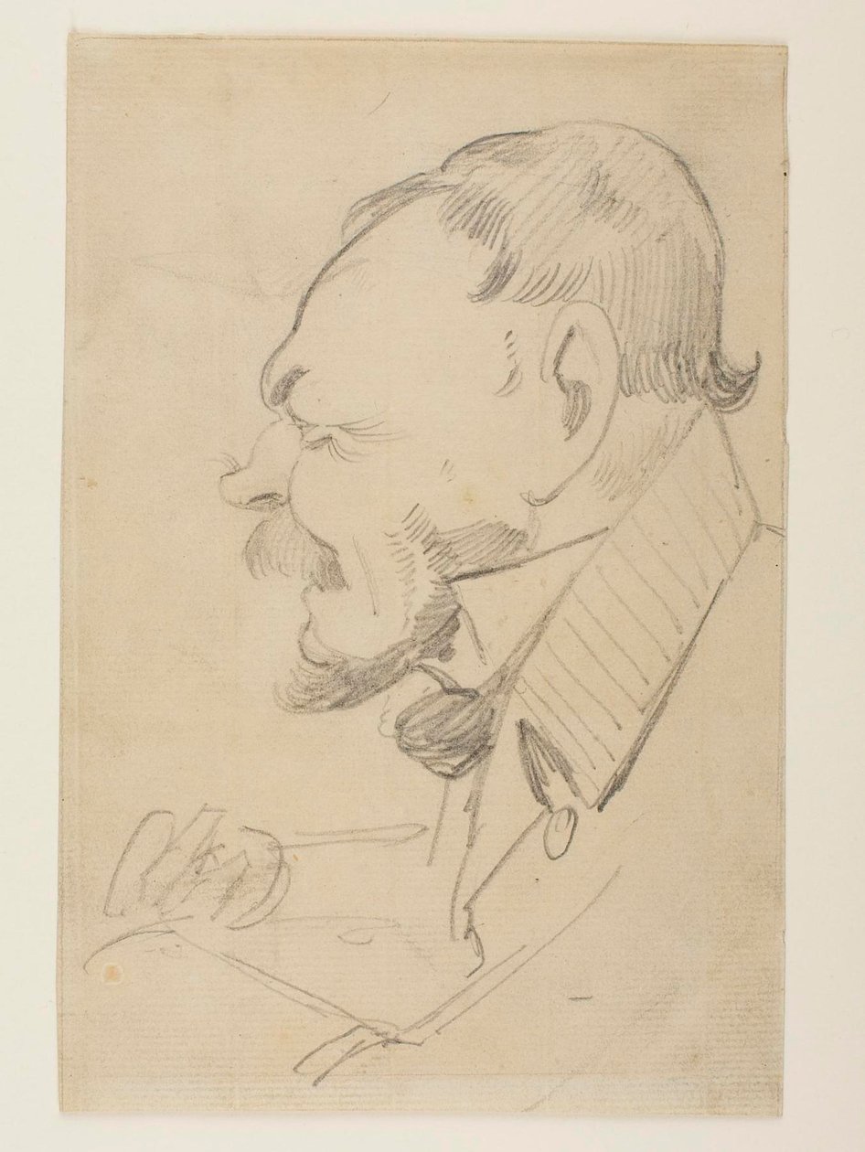 Caricatura di Gottlieb Bindesbøll da Wilhelm Marstrand