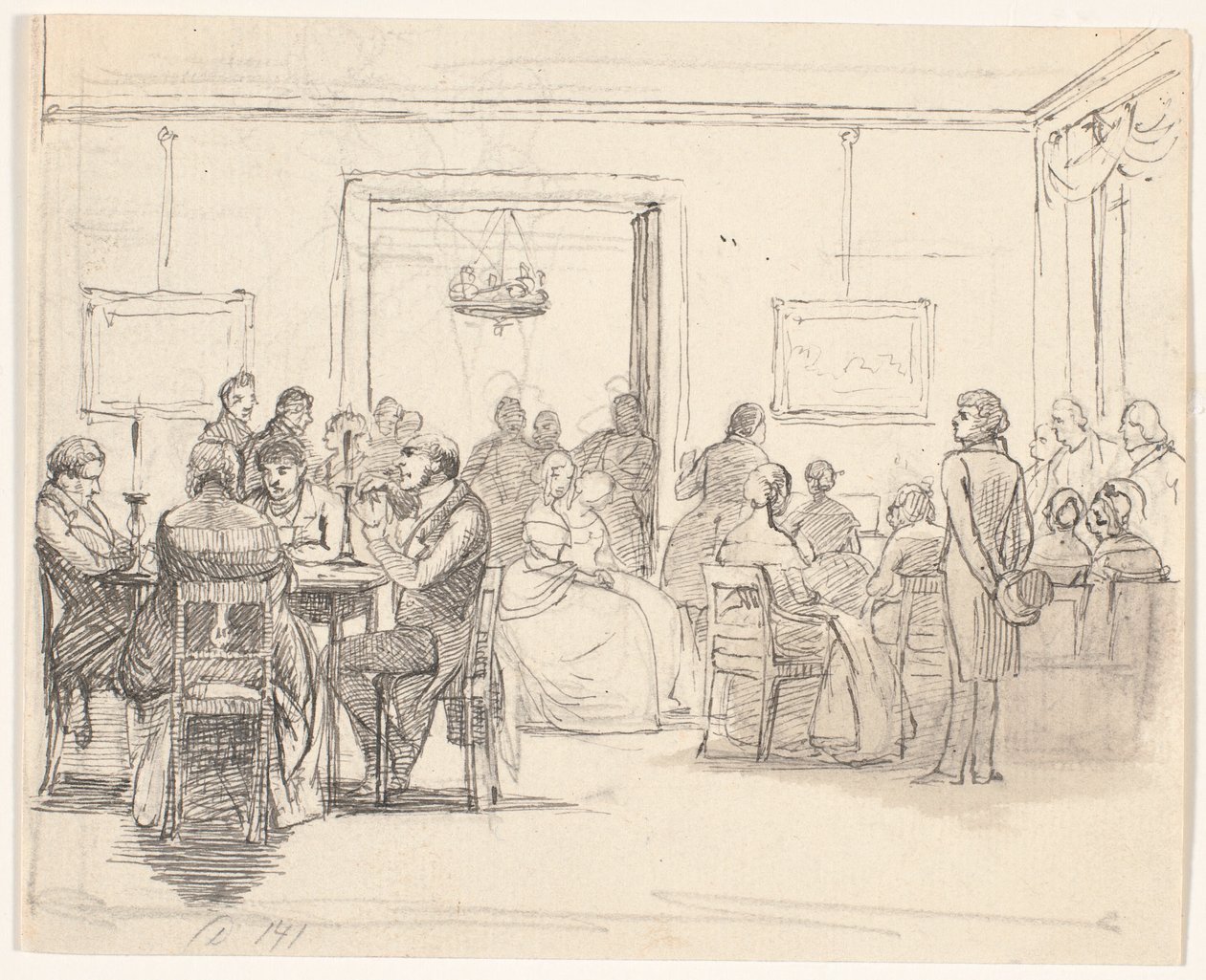 Scena di società di Copenaghen, a sinistra giocatori di carte, a destra si suona musica da Wilhelm Marstrand