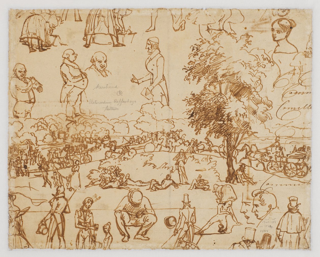 Landschaft mit Pferdewagen und zahlreichen Figurenskizzen da Wilhelm Marstrand