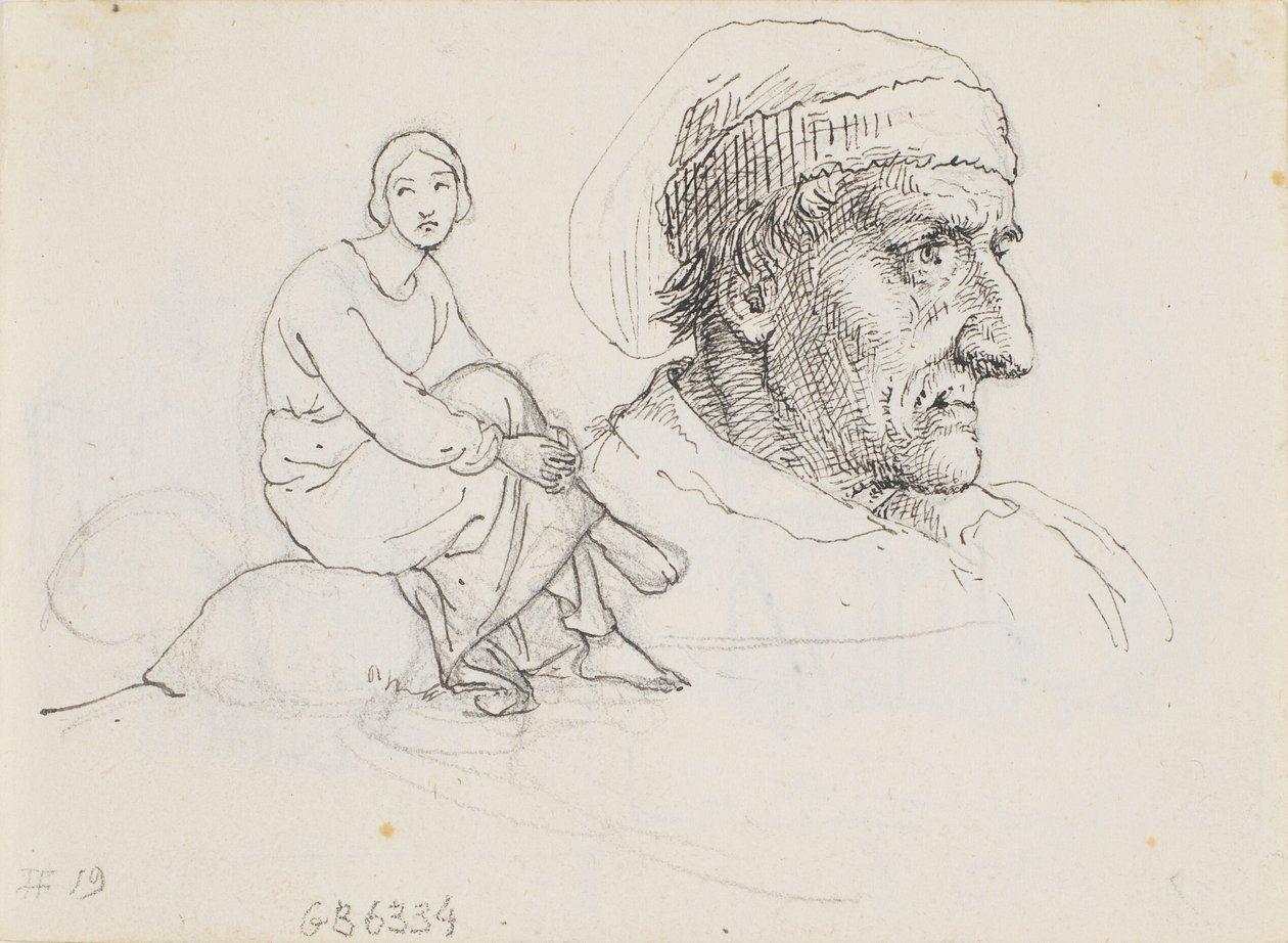 Testa di studio e donna seduta da Wilhelm Marstrand