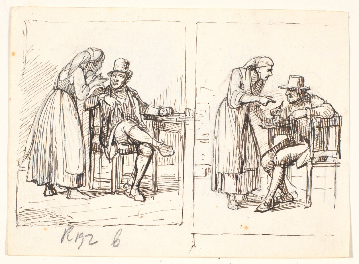 Due scene con una donna italiana che parla con un uomo anziano da Wilhelm Marstrand