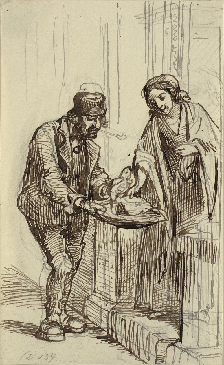 Giovane donna e pescivendolo da Wilhelm Marstrand