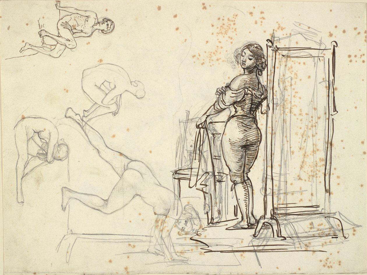 Giovane ragazza che si veste e quattro studi di modelli da Wilhelm Marstrand