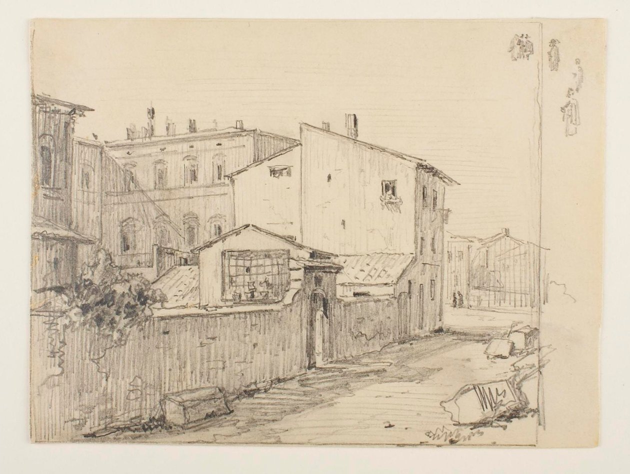 Vicolo delle Colonette di Barberini e i piccoli studi di Thorvaldsen davanti a Palazzo Barberini da Wilhelm Marstrand