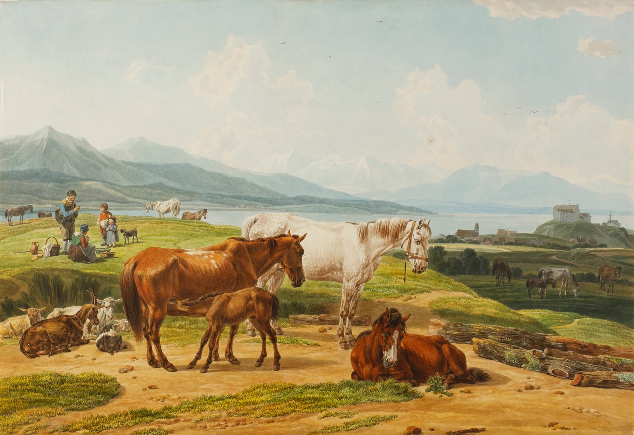 Fig 14 Wilhelm Alexander Wolfgang von Kobell Lago alpino e pascolo con cavalli da Wilhelm von Kobell