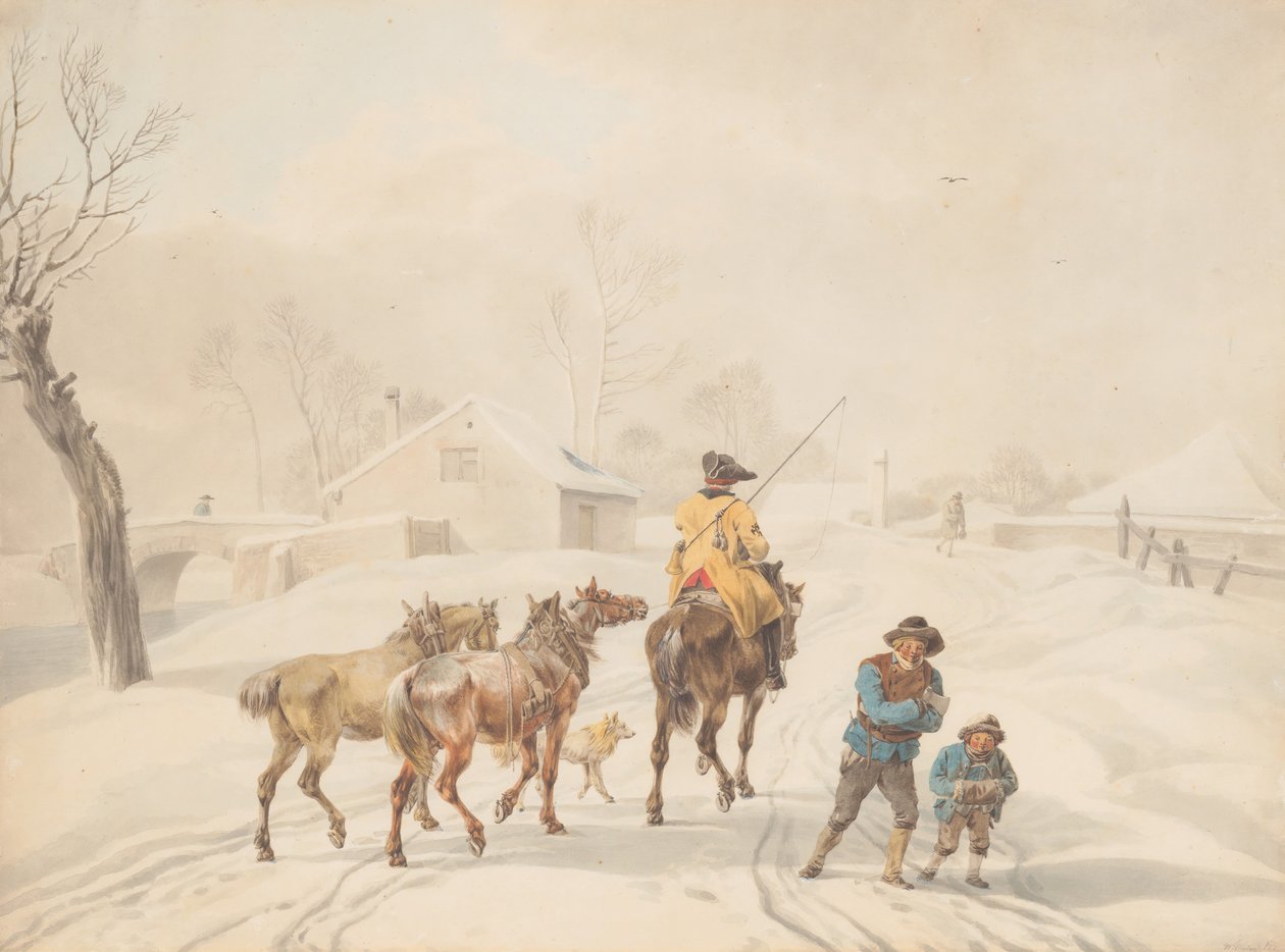 Postiglione a cavallo in un paesaggio invernale, ca. 1798 da Wilhelm von Kobell