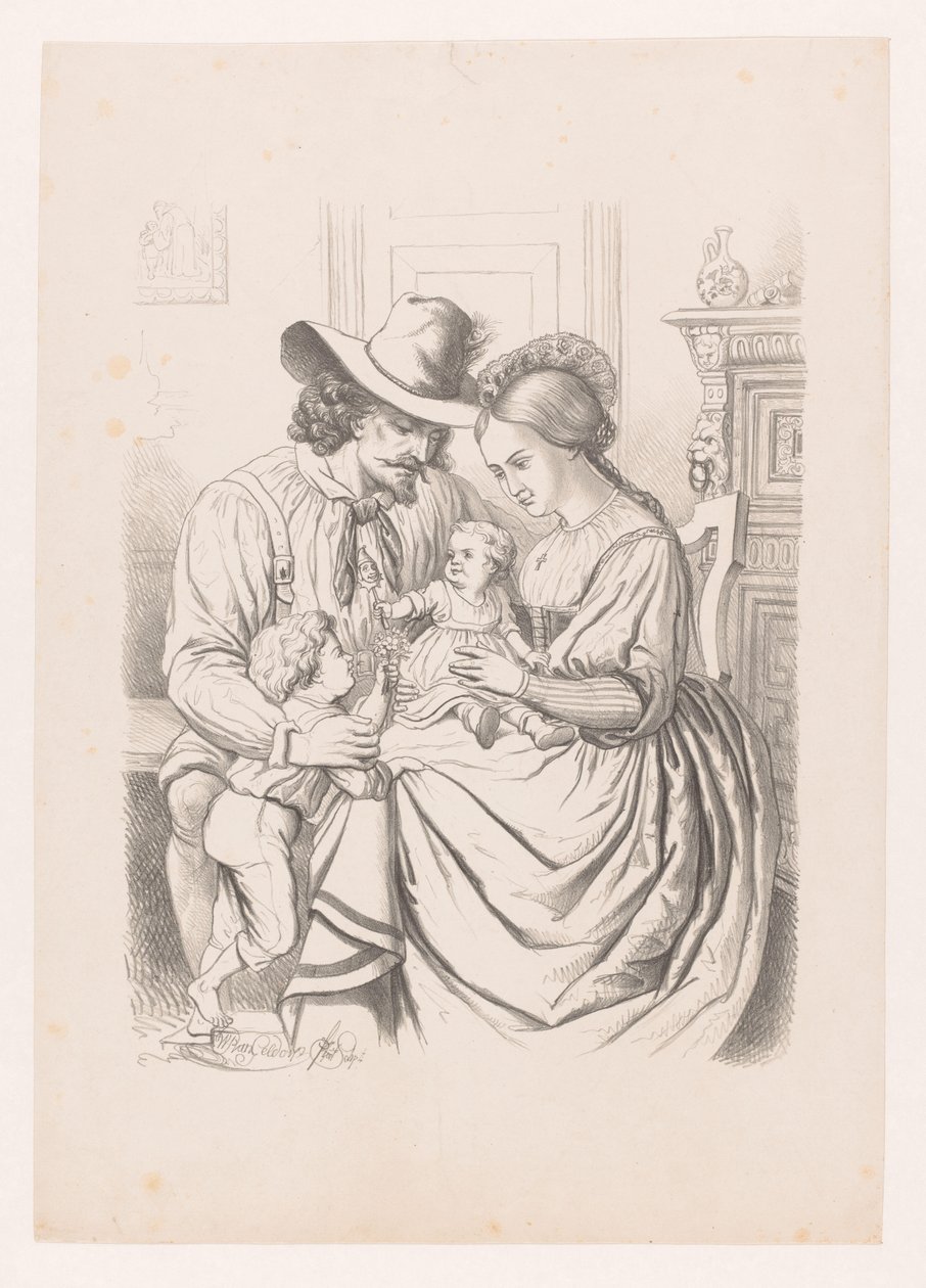 Famiglia con bambini piccoli da Wilhelmus Petrus van Geldorp