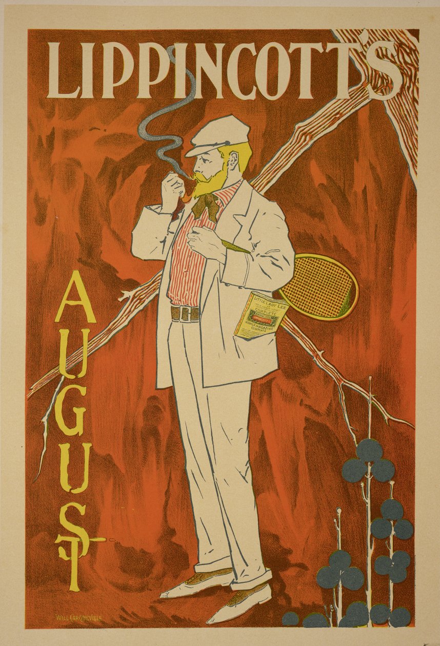 Riproduzione di un poster che pubblicizza il numero di agosto di 