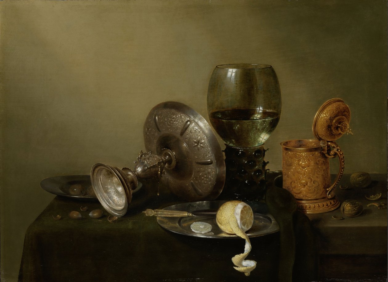 Natura Morta con Boccale di Birra Dorato da Willem Claesz. Heda
