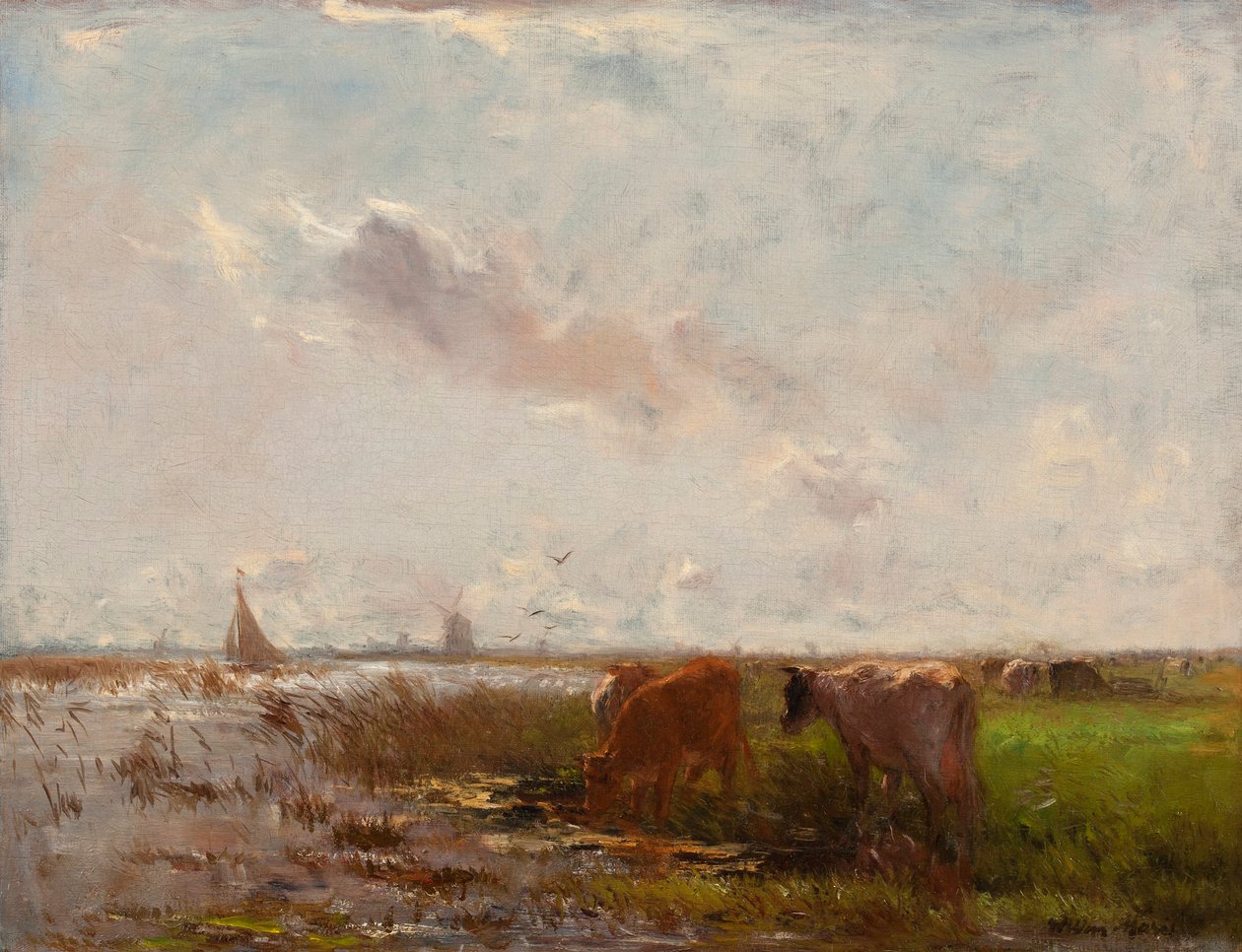 Mucche in un paesaggio di polder da Willem Maris