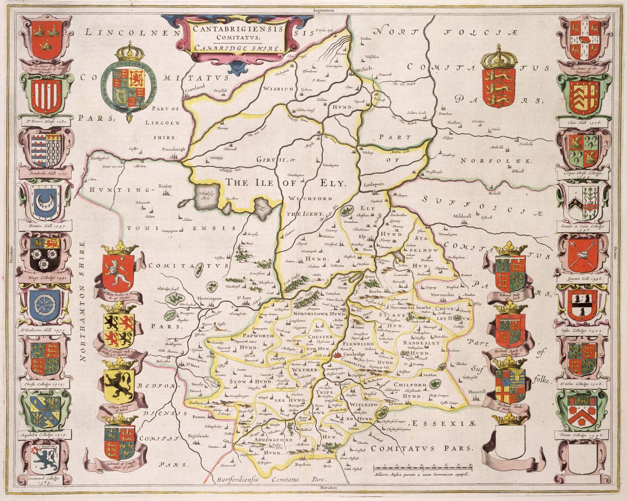 Mappa del Cambridgeshire, pubblicata ad Amsterdam c.1647-48 da Joan Blaeu