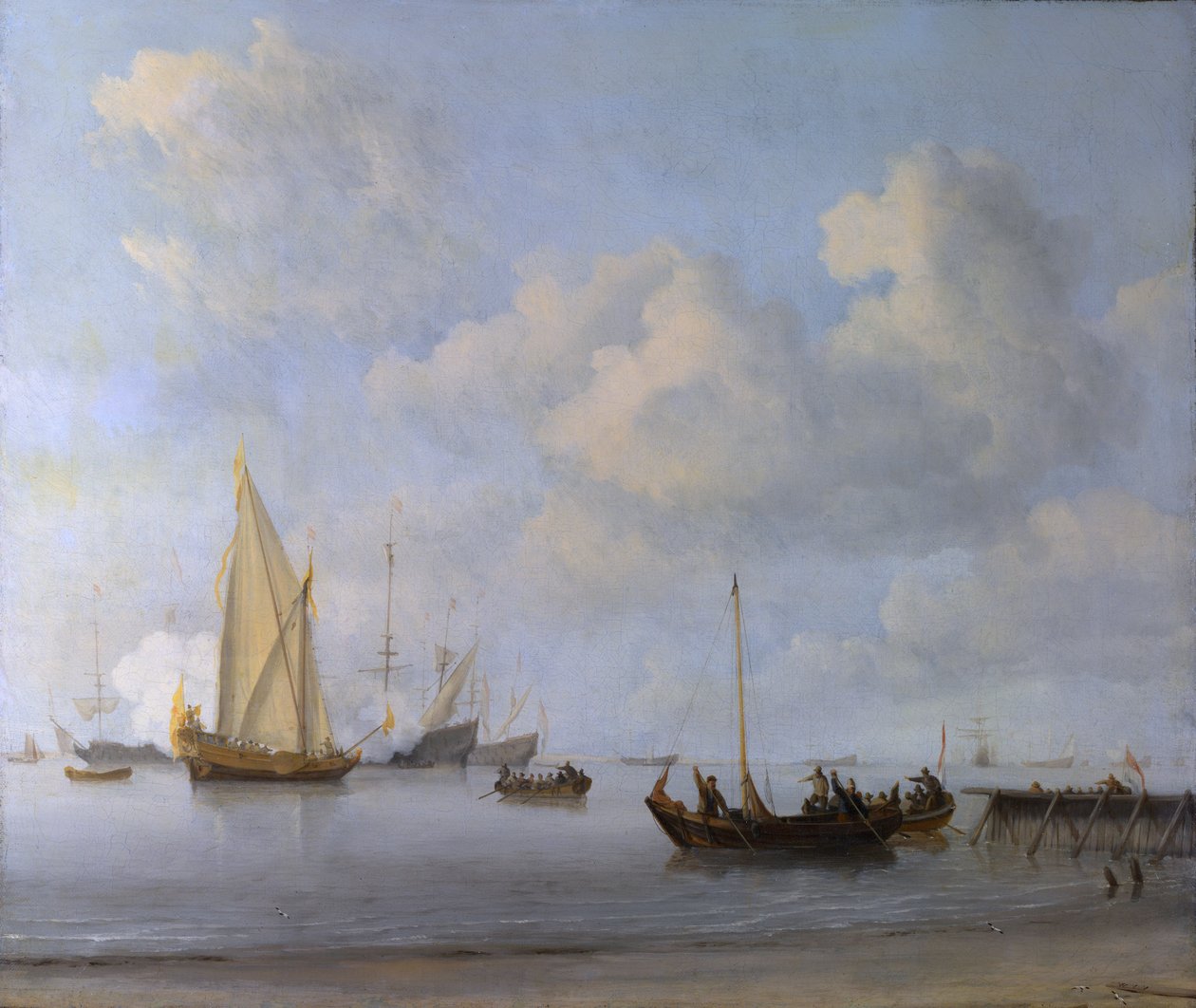 Barche che si avvicinano a uno yacht in calma da Willem van de Velde the Younger
