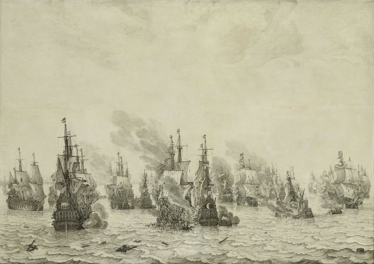 La battaglia di Livorno, c.1659-99 da Willem van de Velde the Elder