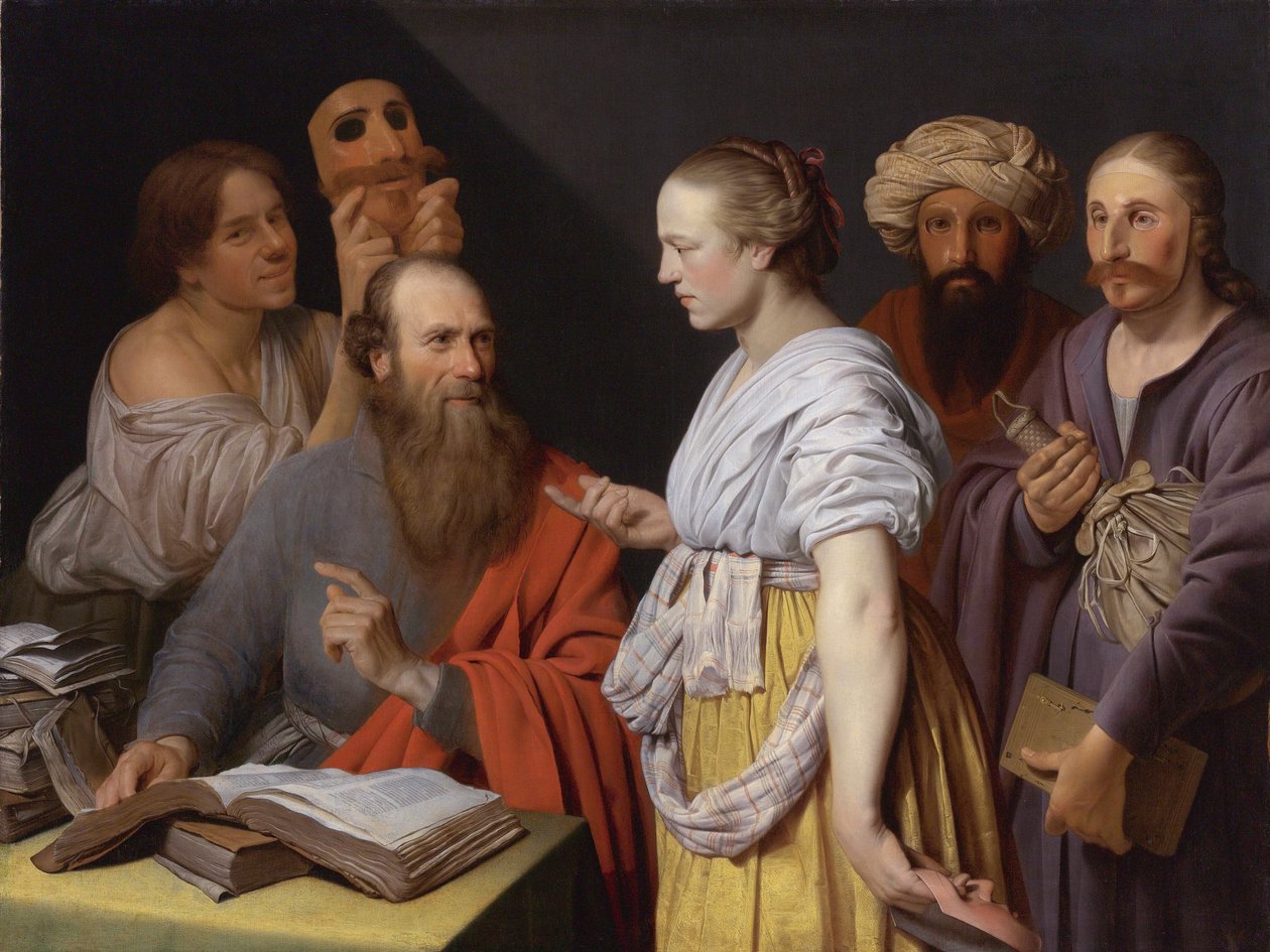 Uno studioso nel suo studio con figure con maschere da Willem van der Vliet
