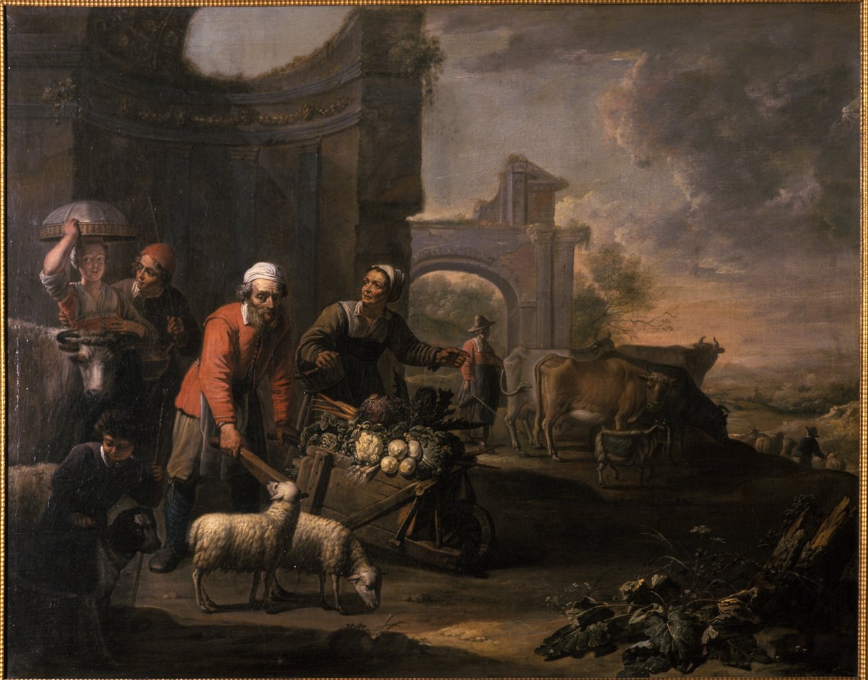 Un uomo con un carretto pieno di verdure da Willem van the Elder Herp