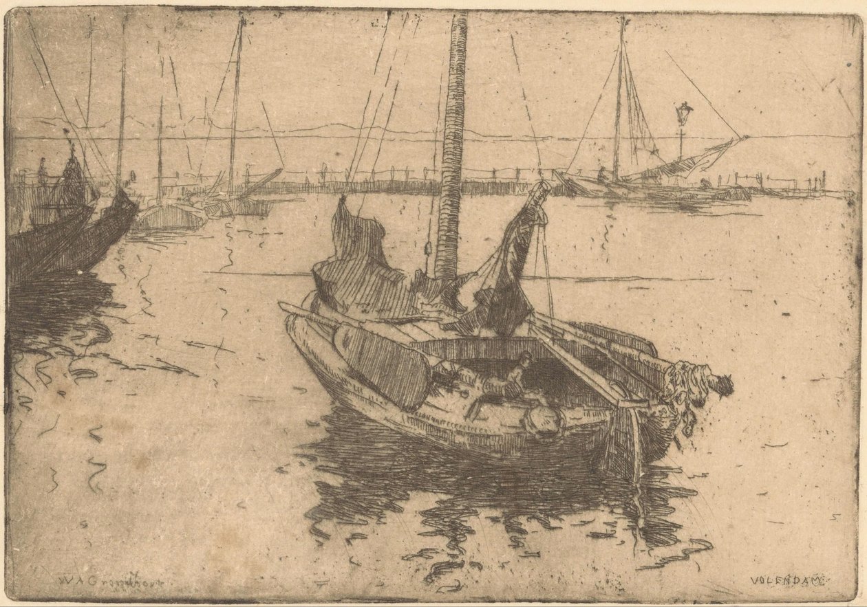 Barche nel porto di Volendam da Willem Adrianus Grondhout (signed by artist)