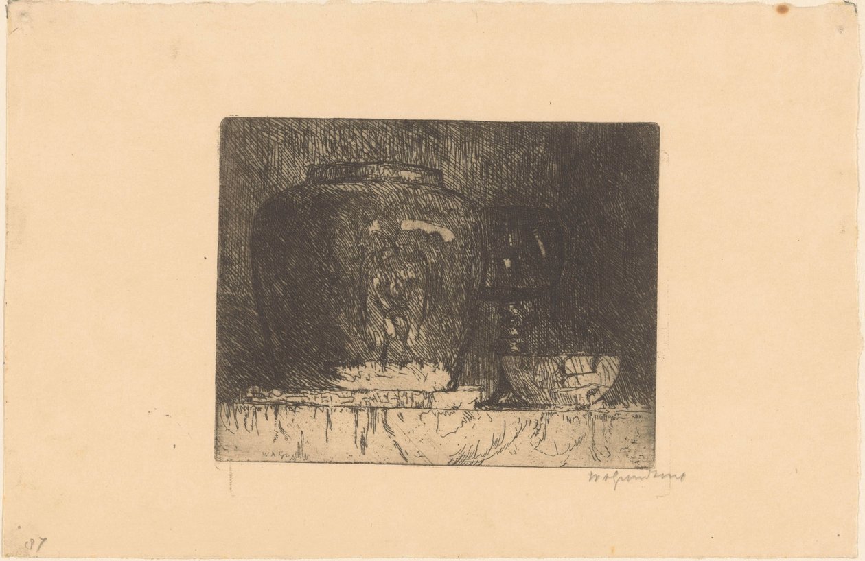 Natura morta con vaso di zenzero, bicchiere di vino e ciotola da Willem Adrianus Grondhout (signed by artist)