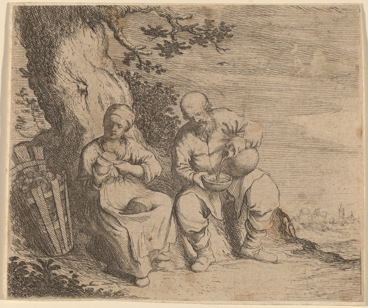Coppia di contadini seduti sotto un albero da Willem Basse