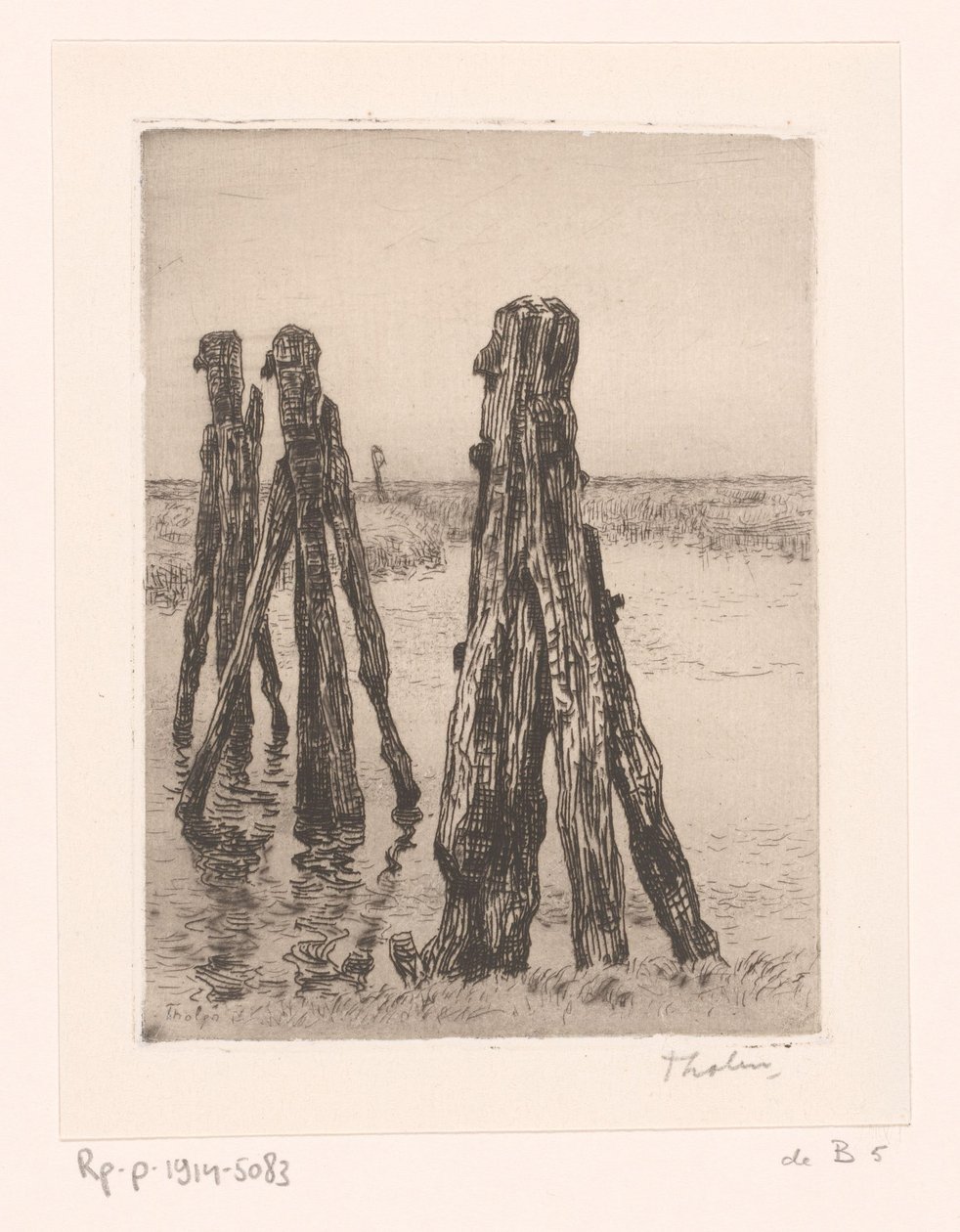 Tre pali di ormeggio in acqua bassa da Willem Bastiaan Tholen (signed by artist)