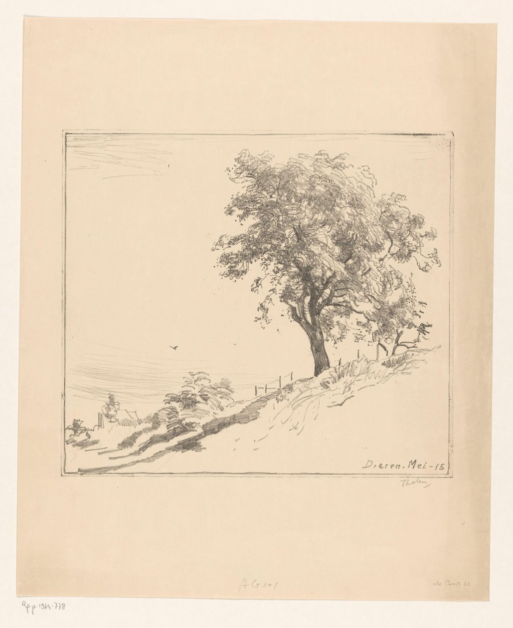 Paesaggio con albero su una diga a Dieren da Willem Bastiaan Tholen (signed by artist)