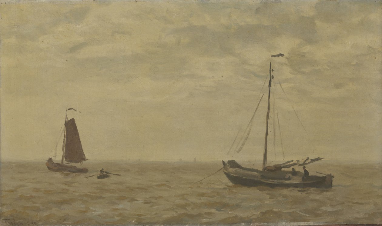Veduta marina con barche da pesca da Willem Bastiaan Tholen