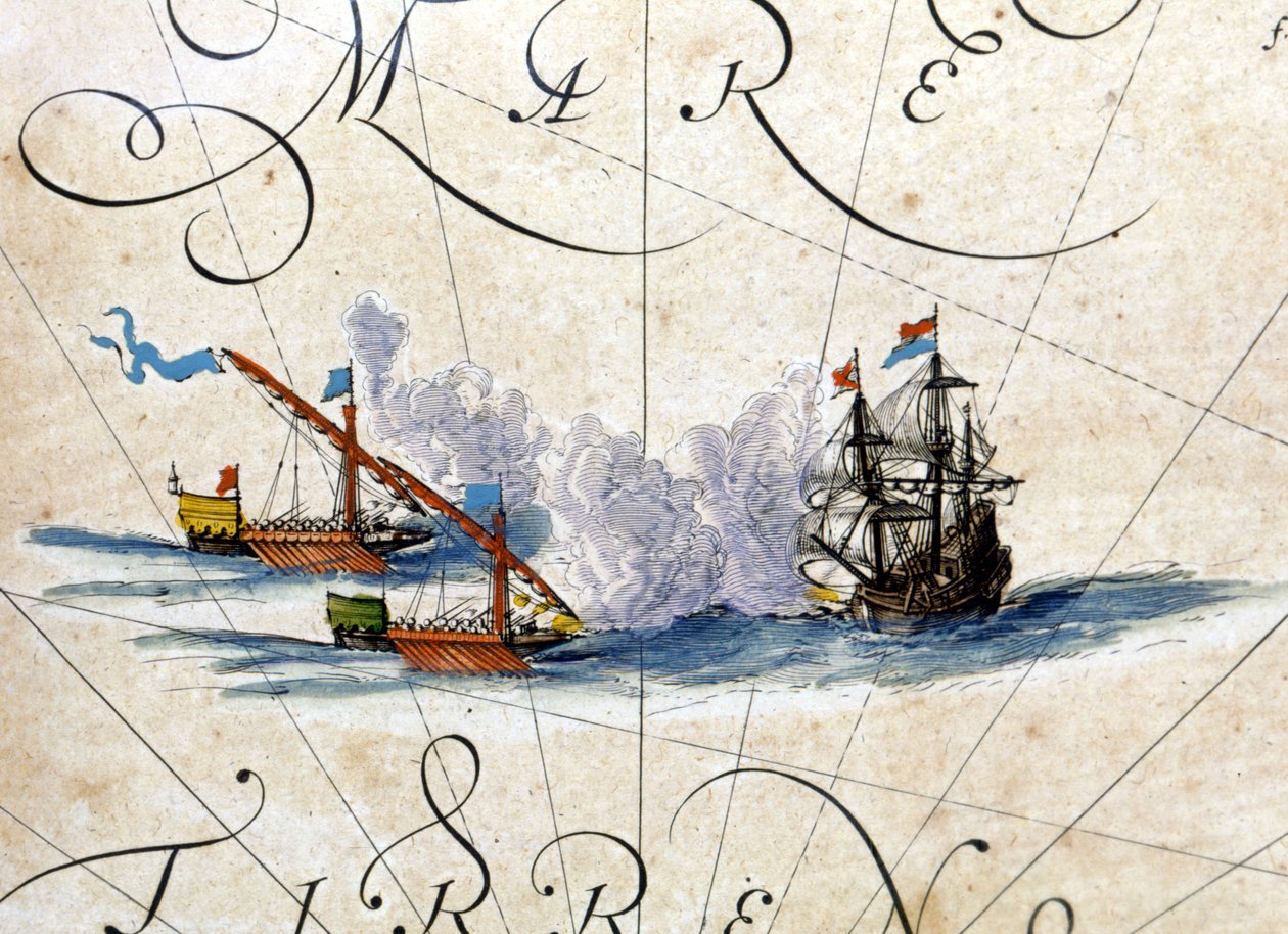 Battaglia tra due galee e una caracca. Atlante di Willem Janszoon Blaeu (1571 - 1638) da Willem Blaeu