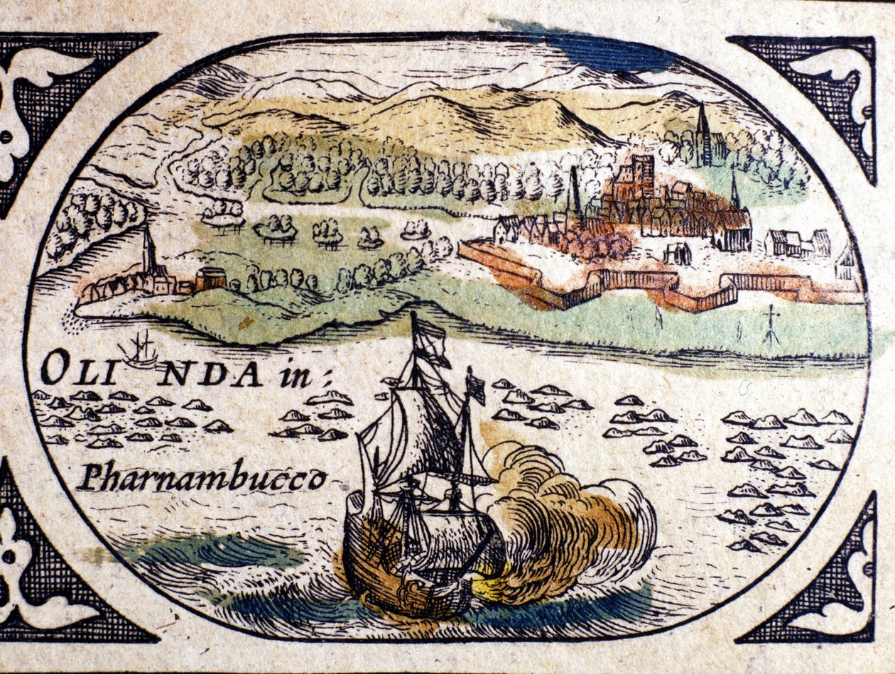 Brasile, vista di Pernambuc (Recife), Atlante di W. G. Blaeu, Amsterdam 1600 da Willem Blaeu