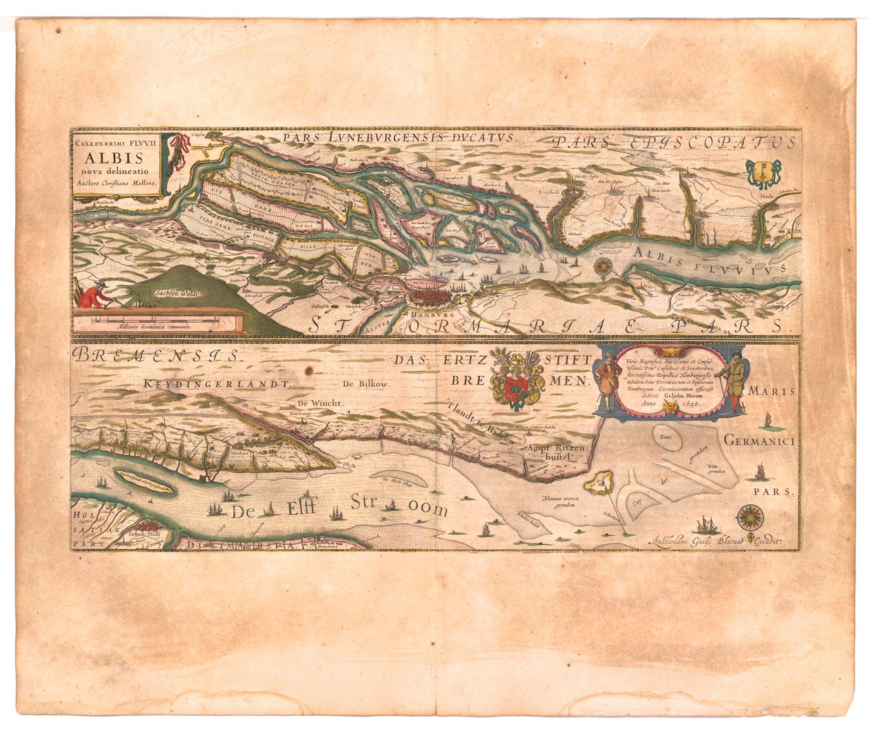 Celeberrimi Fluvii Albis nova delineatio (Il famosissimo fiume Elba appena delineato). da Willem Blaeu
