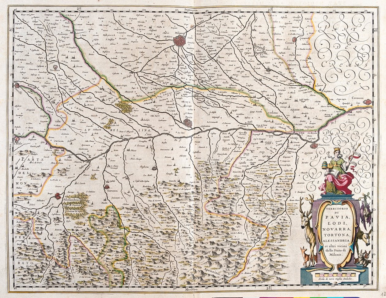 Città di: Pavia, Lodi, Novara, Tortona, Italia "Theatrum Orbis Terrarum, sive Atlas Novus" di Willem Blaeu, Amsterdam da Willem Blaeu