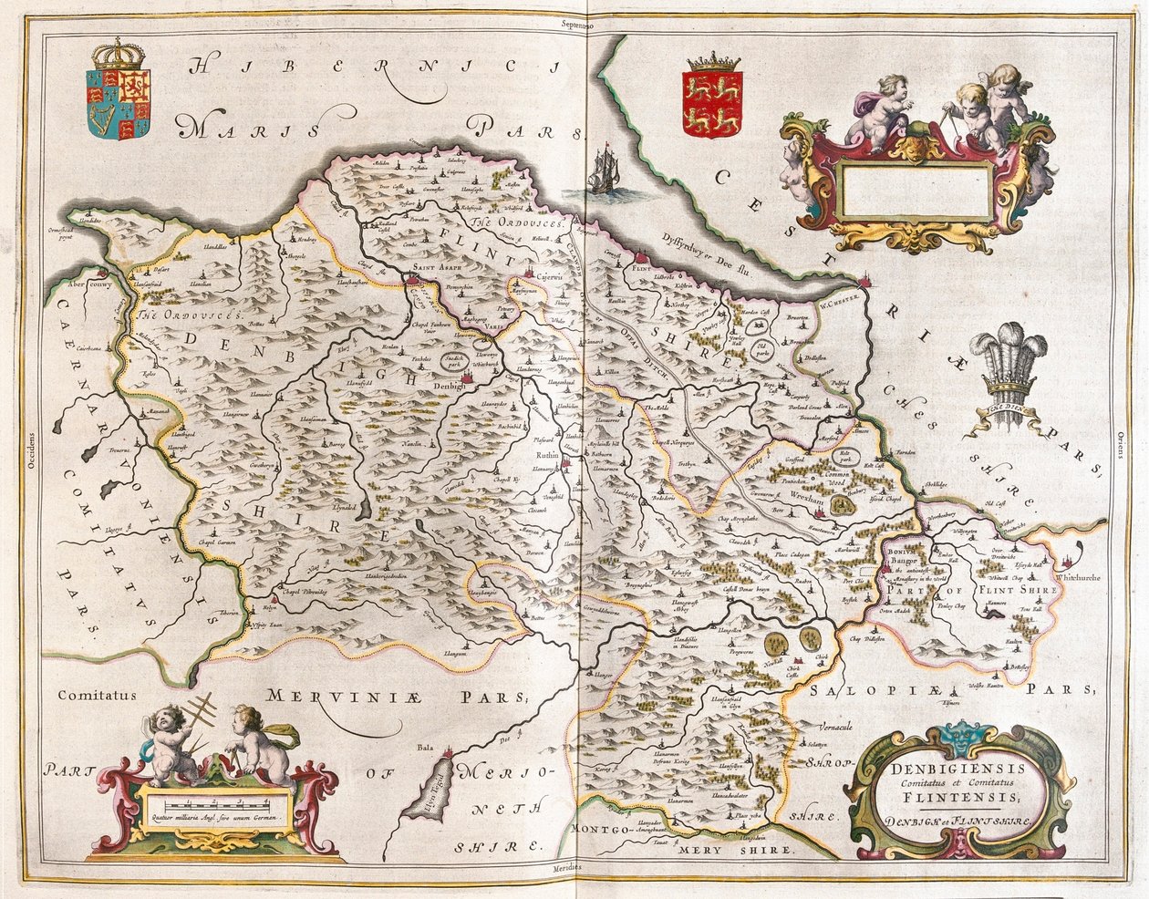Denbigh e Flintshie, in "Theatrum Orbis Terrarum, sive Atlas Novus" di Willem Blaeu, Amsterdam da Willem Blaeu