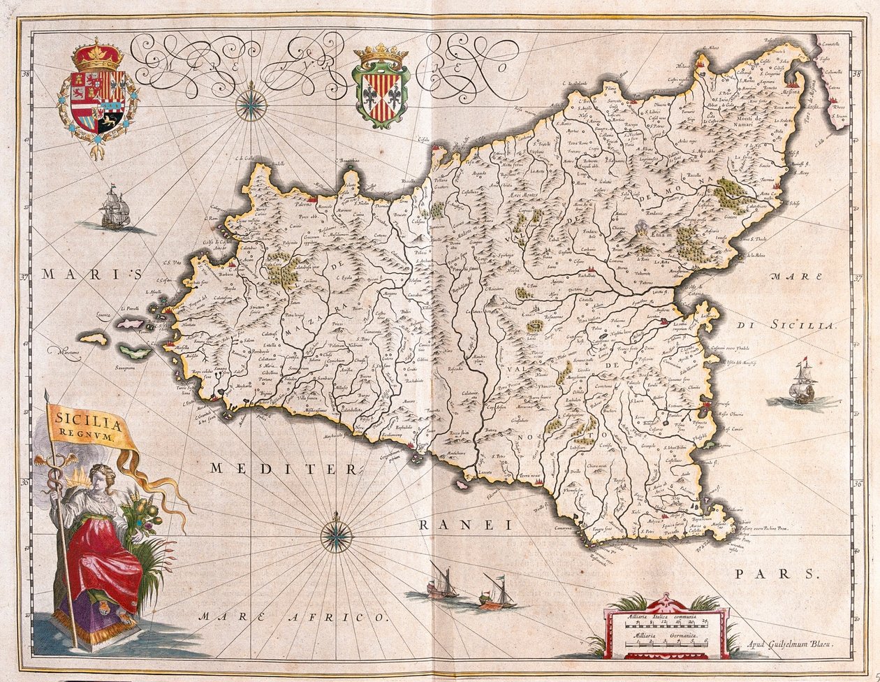 Isola di Sicilia, Italia, in "Theatrum Orbis Terrarum, sive Atlas Novus" di Willem Blaeu, Amsterdam da Willem Blaeu