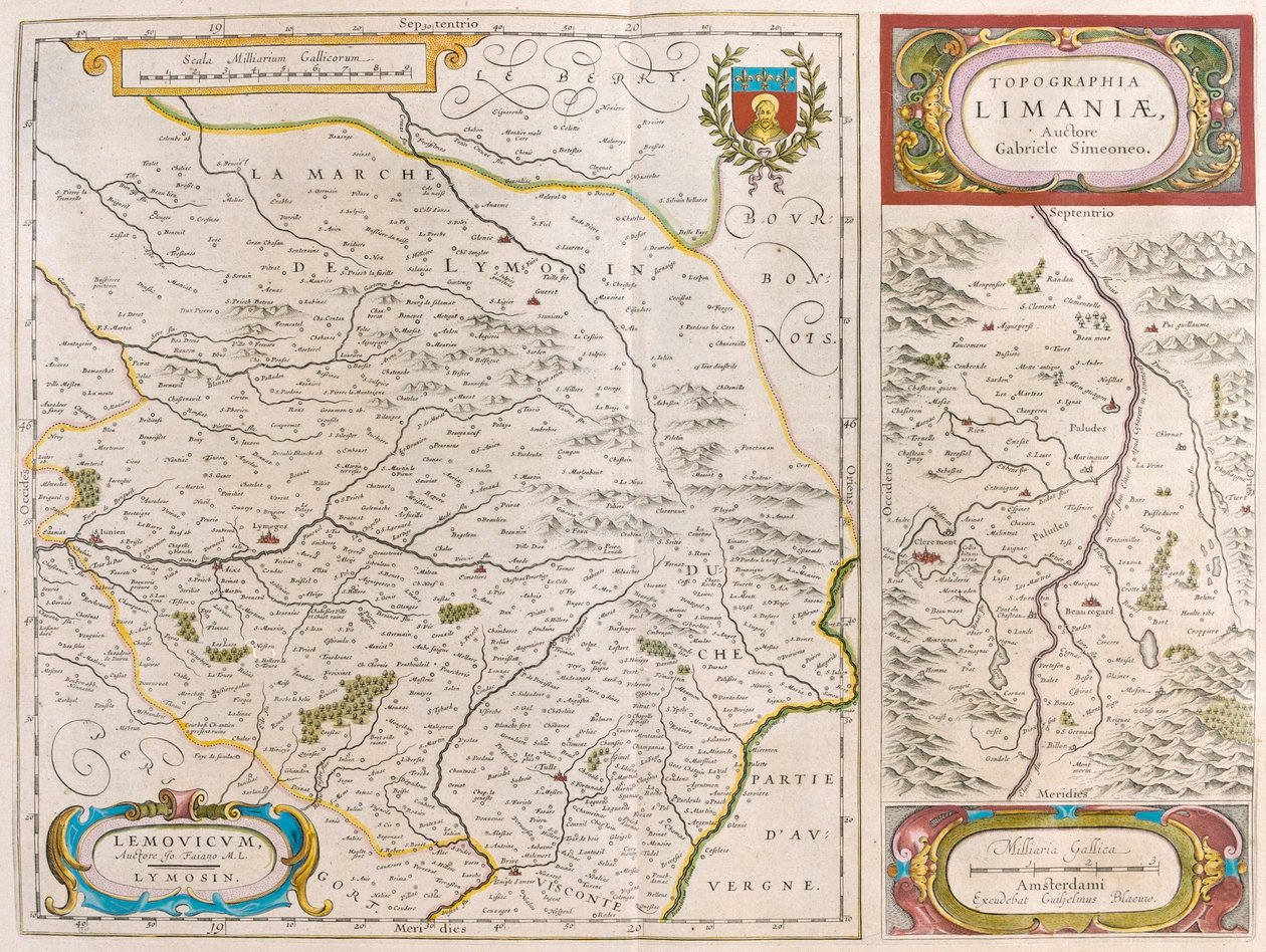 Lymoges - Clermont - Ferrand, in "Theatrum Orbis Terrarum, sive Atlas Novus" di Willem Blaeu, Amsterdam da Willem Blaeu