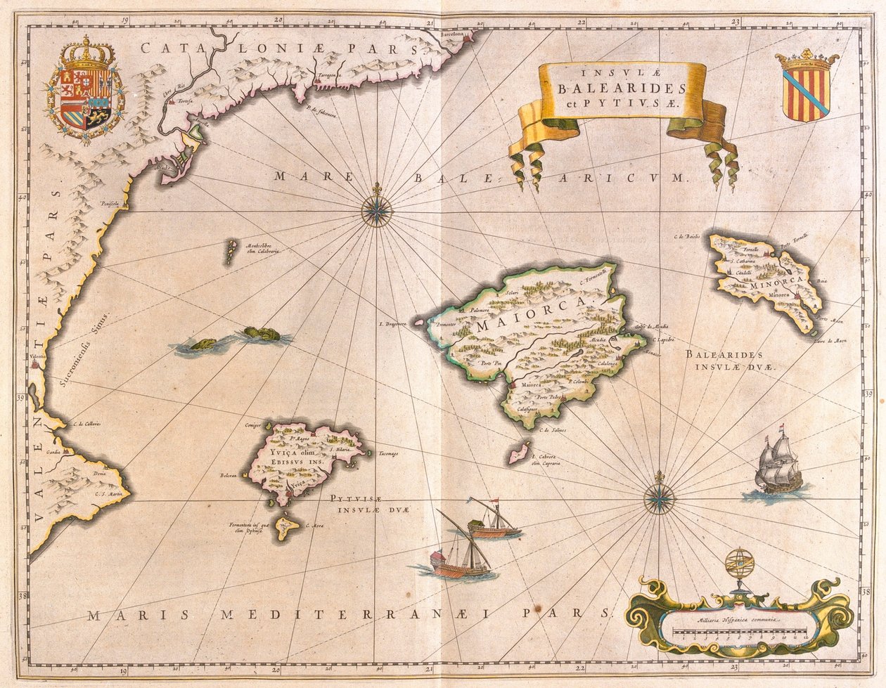 Maiorca, Minorca e Ibiza, comprese le coste della Catalogna e di Valencia, in "Theatrum Orbis Terrarum, sive Atlas Novus" di Willem Blaeu, Amsterdam da Willem Blaeu