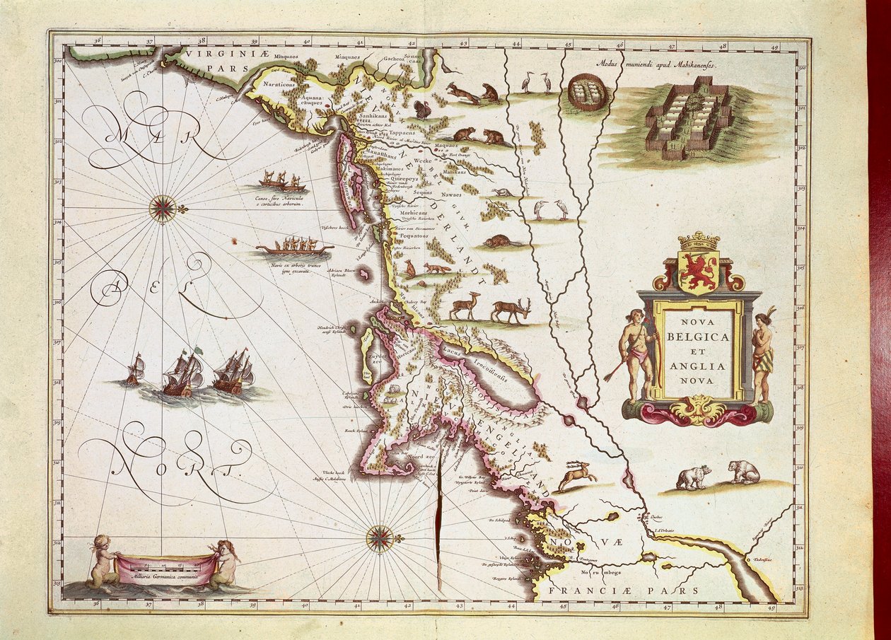 Mappa di Nova Belgica o Nuova Belgio e di Anglia Nova o Nuova Inghilterra da Willem Blaeu